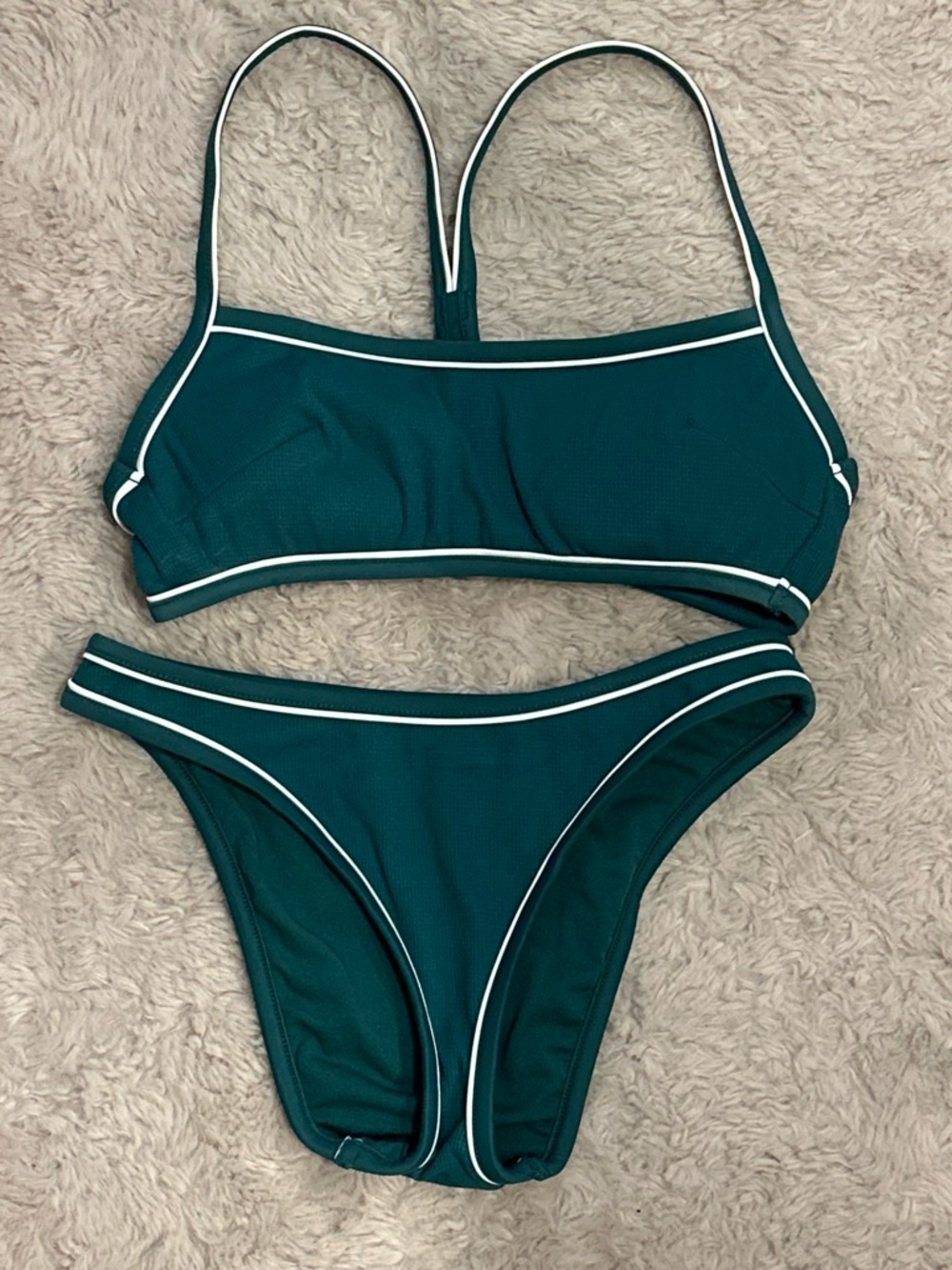 Shade & Shore Teal Bikini Set with White Trim